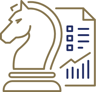 icon showing chess figure in front of paper with financial data